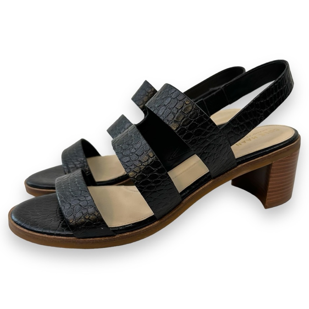 Cole Haan Adella Sandal Black Croc Print Embossed Leather 10